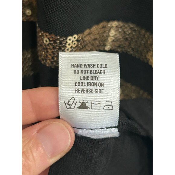 Prelude Striped Mesh Sequin Top Black Gold Sz Large Sparkle Party Night Out - Picture 8 of 10